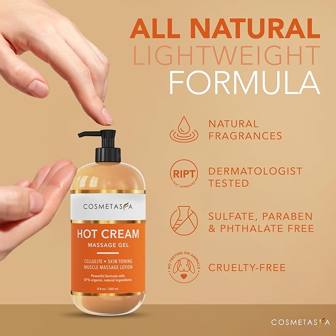 Cosmetasa Hot Cream Massage Gel - Natural and 87% Organic Cellulite Cream - Multi Use, Skin Toning Cream, Soothes Aches, for Sore Joints and Muscle (8.8 Ounce)-BrightBean Baby