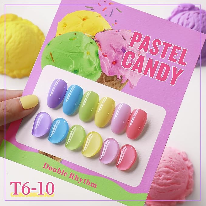 Double Rhythm 6 Pcs 15 ML Gel Polish Set Same Color Same Bottle Soak Off Gel Polish Kit Nail Art Manicure Salon DIY at Home for Women (Purple Blue Green Yellow Pink Peach-T6-10)-BrightBean Baby