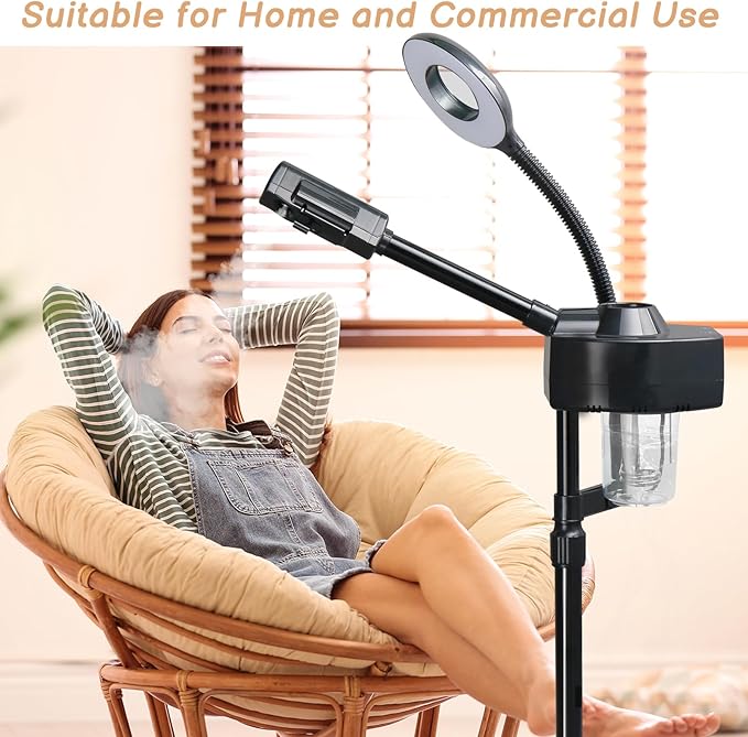 Winado 2 in 1 Professional Facial Steamer with 5X Magnification Lamp & Touch Screen, Esthetician Steamer Humidifier Face Spa Mist Steam for Home Beauty Salon, Personal Skin Care Deep Cleaning, Black-BrightBean Baby