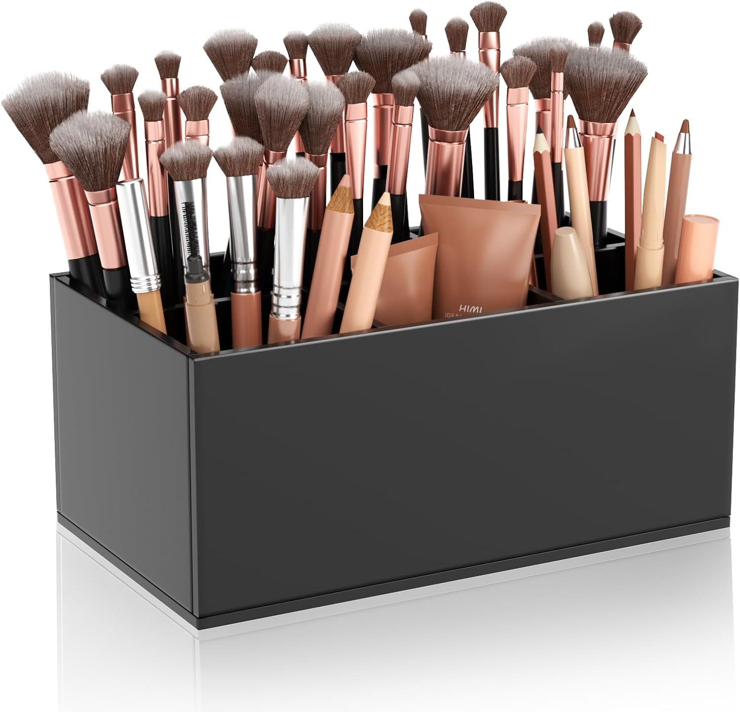 HIIMIEI Black Makeup Brush Holder Organizer Acrylic 6-Slots Cosmetic Brushes Storage Organizer for Vanity Countertop-BrightBean Baby