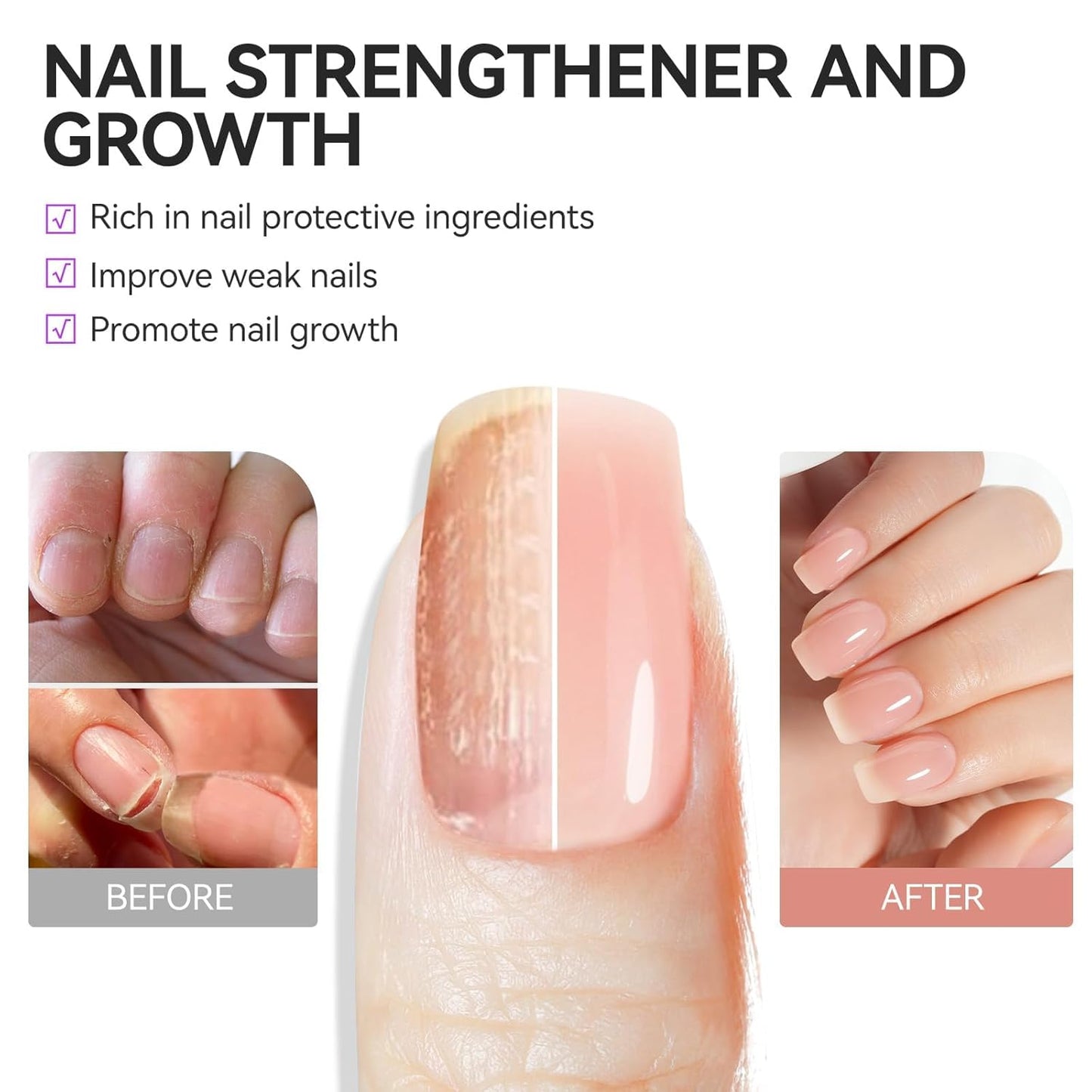Nail Strengthener Protein for Damaged Nails: Pink 6 in 1 Natural Nail Hardener Extra Strong and Growth - Long Lasting Repair for Damaged Nails - Growth Oil for Salon Home Daily Work-BrightBean Baby