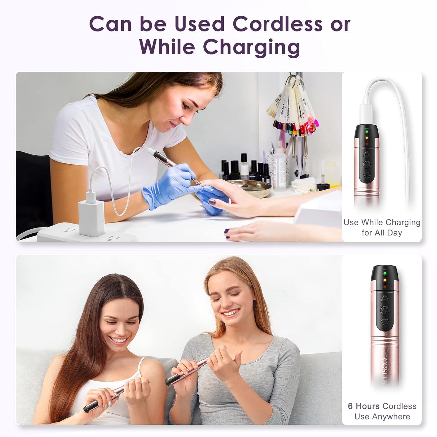 COSLUS Cordless Nail Drill Electric File: Professional for Acrylic Gel Dip Powder Nails Portable Nail Drill Machine Kit for Manicure Pedicure Nail Set with Everything Rechargeable Lightweight-BrightBean Baby