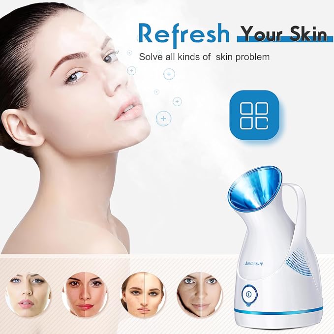 Amconsure Facial Steamer - Nano Ionic Face Steamer Warm Mist Steamer for Home Sauna SPA, Humidifier for Deep Cleaning Unclogs Pores Sinuses(Blue)-BrightBean Baby