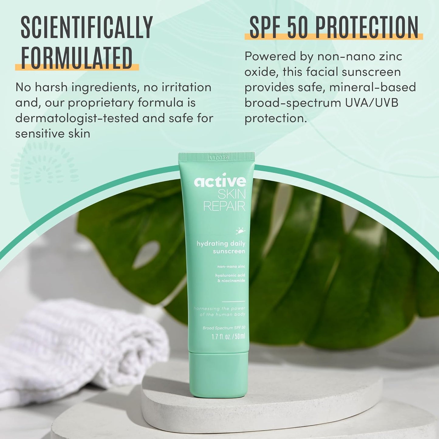 Active Skin Repair SPF 50 Hydrating Daily Sunscreen and Face Moisturizer, Non-Nano Zinc, Non-Toxic Broad Spectrum Protection Hydrating Mineral Facial Sunscreen, 1.7 fl. oz.-BrightBean Baby