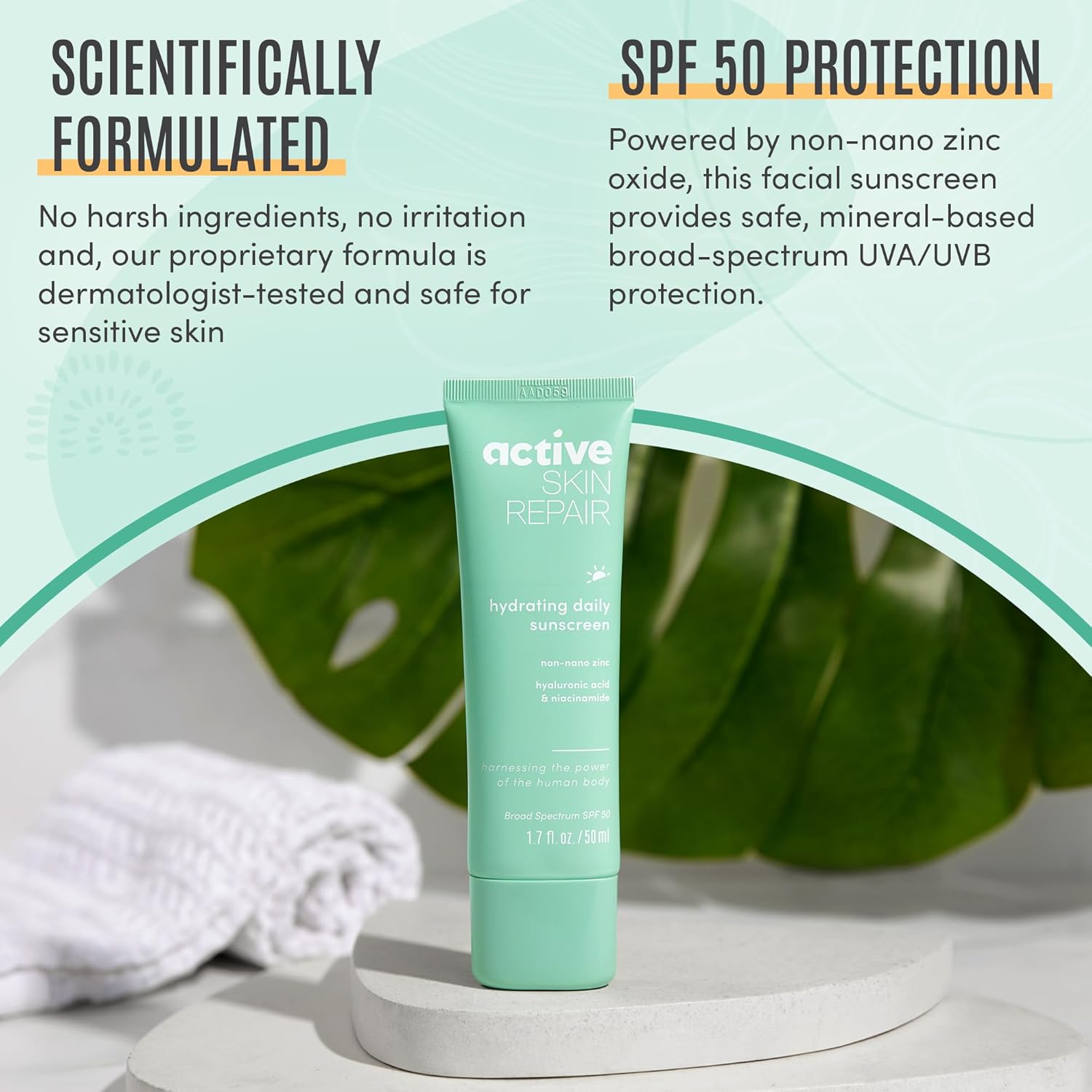 Active Skin Repair SPF 50 Hydrating Daily Sunscreen and Face Moisturizer, Non-Nano Zinc, Non-Toxic Broad Spectrum Protection Hydrating Mineral Facial Sunscreen, 1.7 fl. oz.-BrightBean Baby