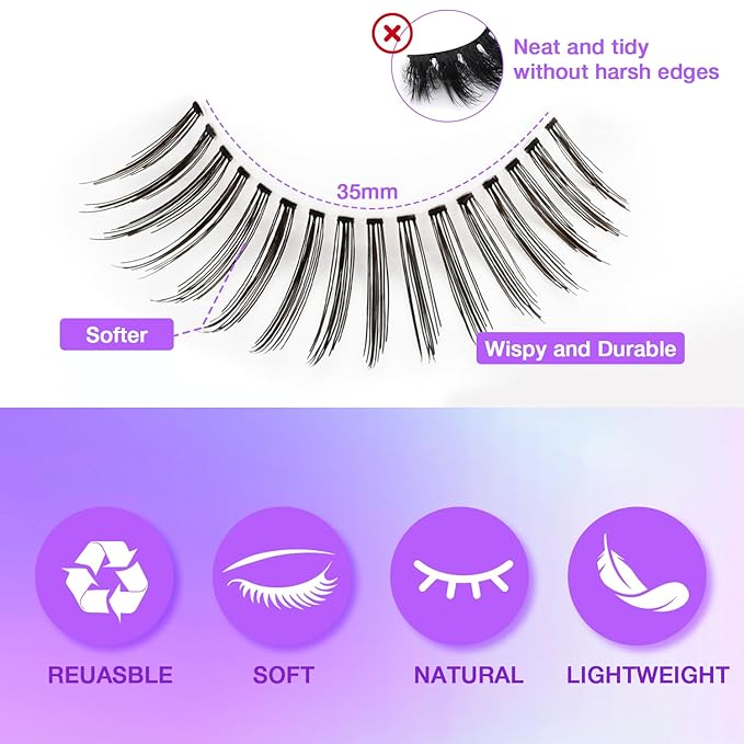 Wispy False Eyelashes Kit With Bond, Seal and Tweezer, 7 Pairs Natural Look Fake Cat Eye Lashes Strips Thin Band Extensions Waterproof Easy Eyelashes for Beginners DF99#-BrightBean Baby