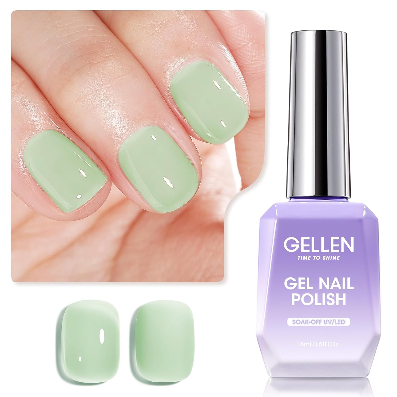 Gellen Gel Nail Polish 18Ml Jelly Mint Green Spring Translucent Pastel Sheer Soak Off UV for Nail Art at Home 0.61 Fl Oz-BrightBean Baby