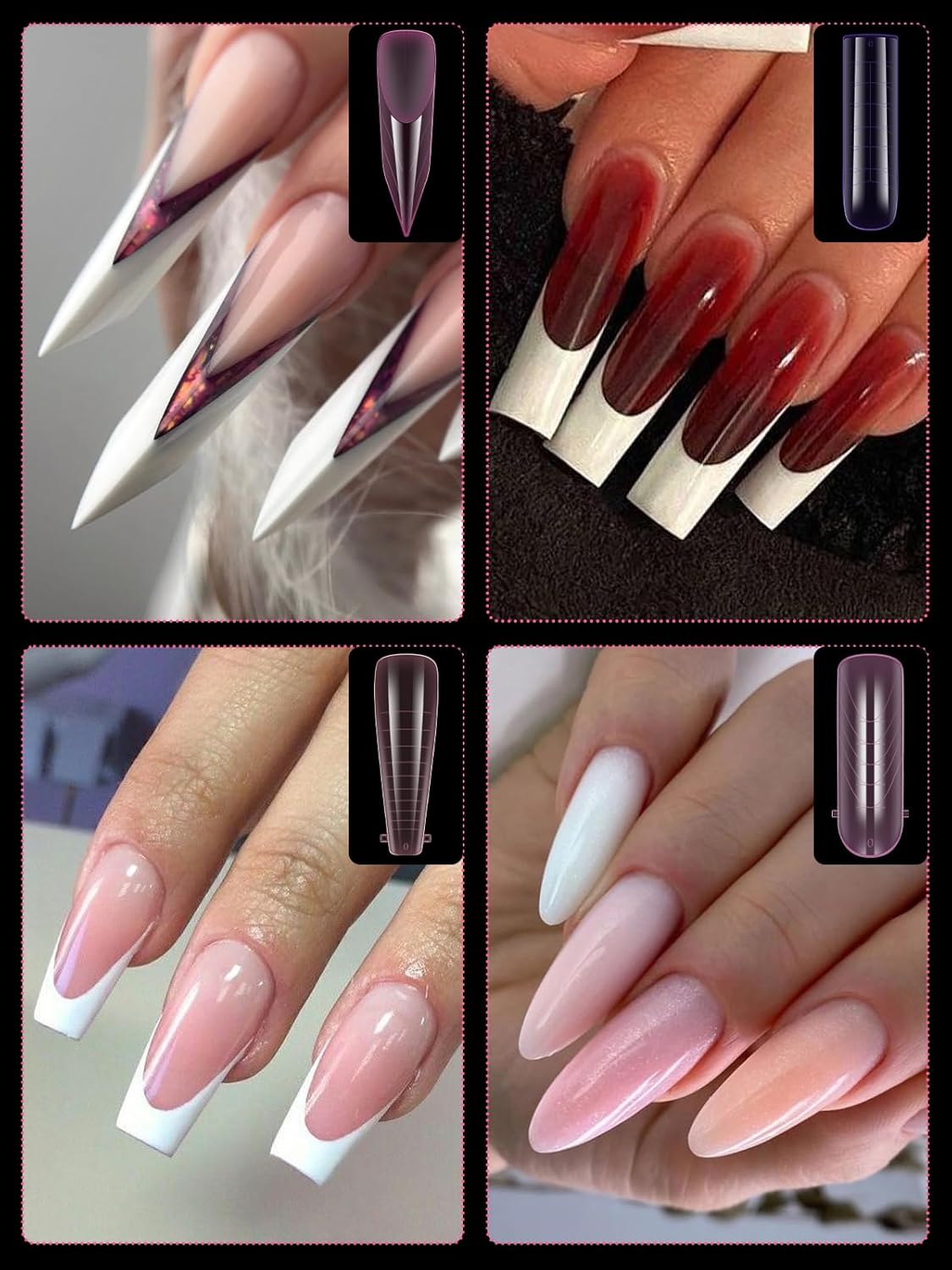 EBANKU Dual Nail Forms for Poly Extension Gel, 96 PCS Pink Nail Molds Reusable Nail Extension Forms for Builder Gel Manicure Design Salon DIY-12 Sizes-BrightBean Baby