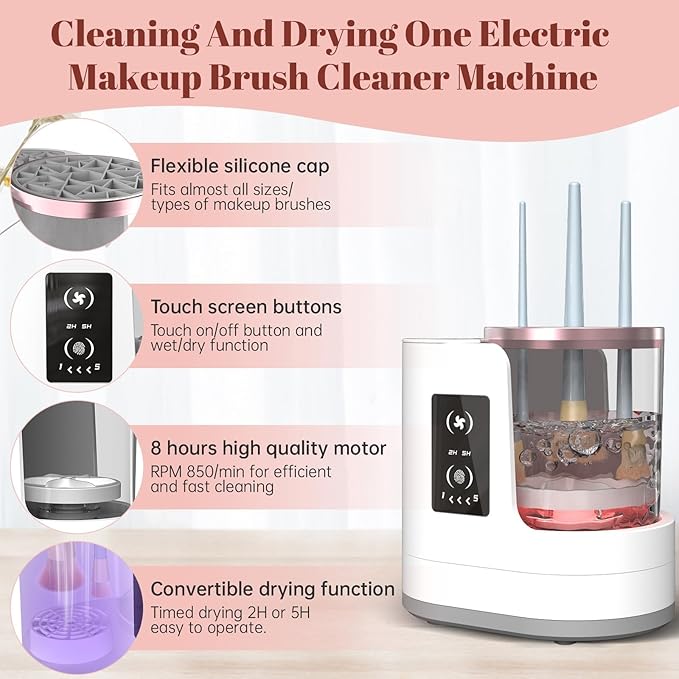 3 IN 1 Electric Makeup Brush Cleaner Machine With Makeup Brush Dryer-Holder-Portable Automatic USB Cosmetic Brushes Cleaner Tool for All Size Beauty Makeup Brush Set,Contour, Eyeshadow, Blush Brush-BrightBean Baby