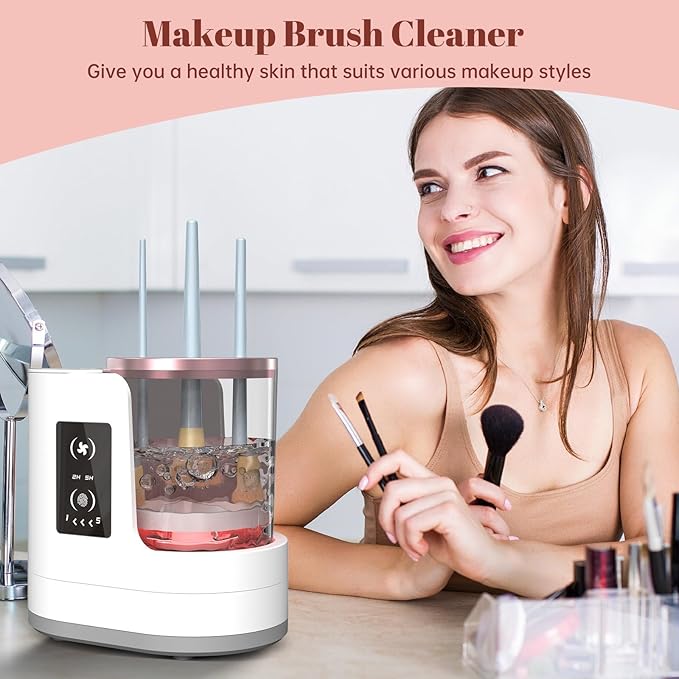 3 IN 1 Electric Makeup Brush Cleaner Machine With Makeup Brush Dryer-Holder-Portable Automatic USB Cosmetic Brushes Cleaner Tool for All Size Beauty Makeup Brush Set,Contour, Eyeshadow, Blush Brush-BrightBean Baby
