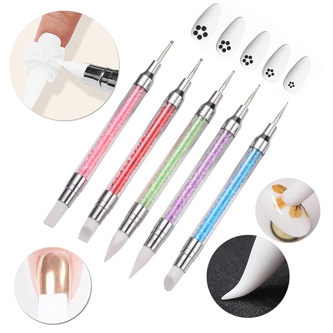 62 Pcs Nail Art Brushes Set,5 Pcs Striping Liner Brush,5 Pcs Dual Tipped Silicone Dotting Sculpture Pen,50 Pcs Nail Sponges for Ombre with Grabbing Pen,Mixing Palette Pen Holder-BrightBean Baby