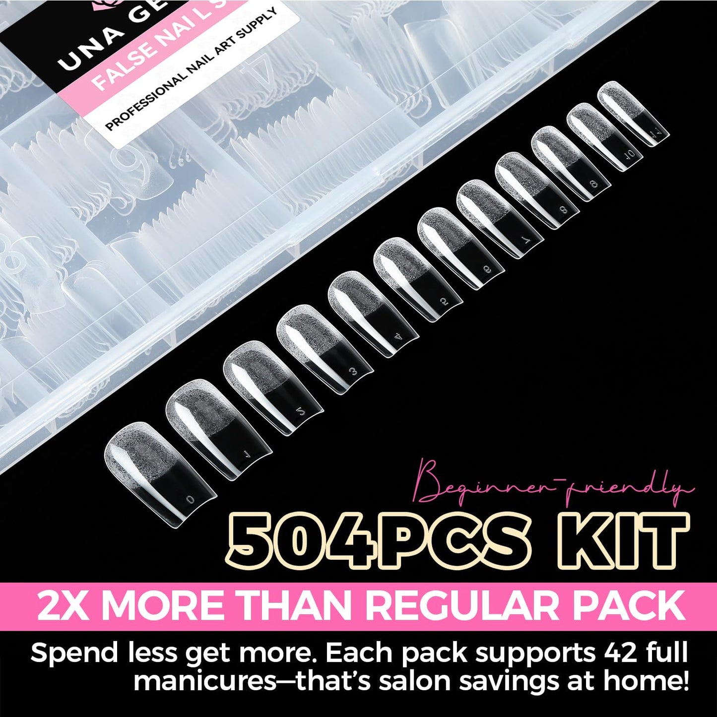 UNA GELLA Square Fake Nails, 504pcs Gel Nail Tips Clear Press on Nails Pre-shape for Full Cover Square Nails French False Nails For Nail Extension Nail Art Home DIY 12 Sizes False Gelly Tips-BrightBean Baby