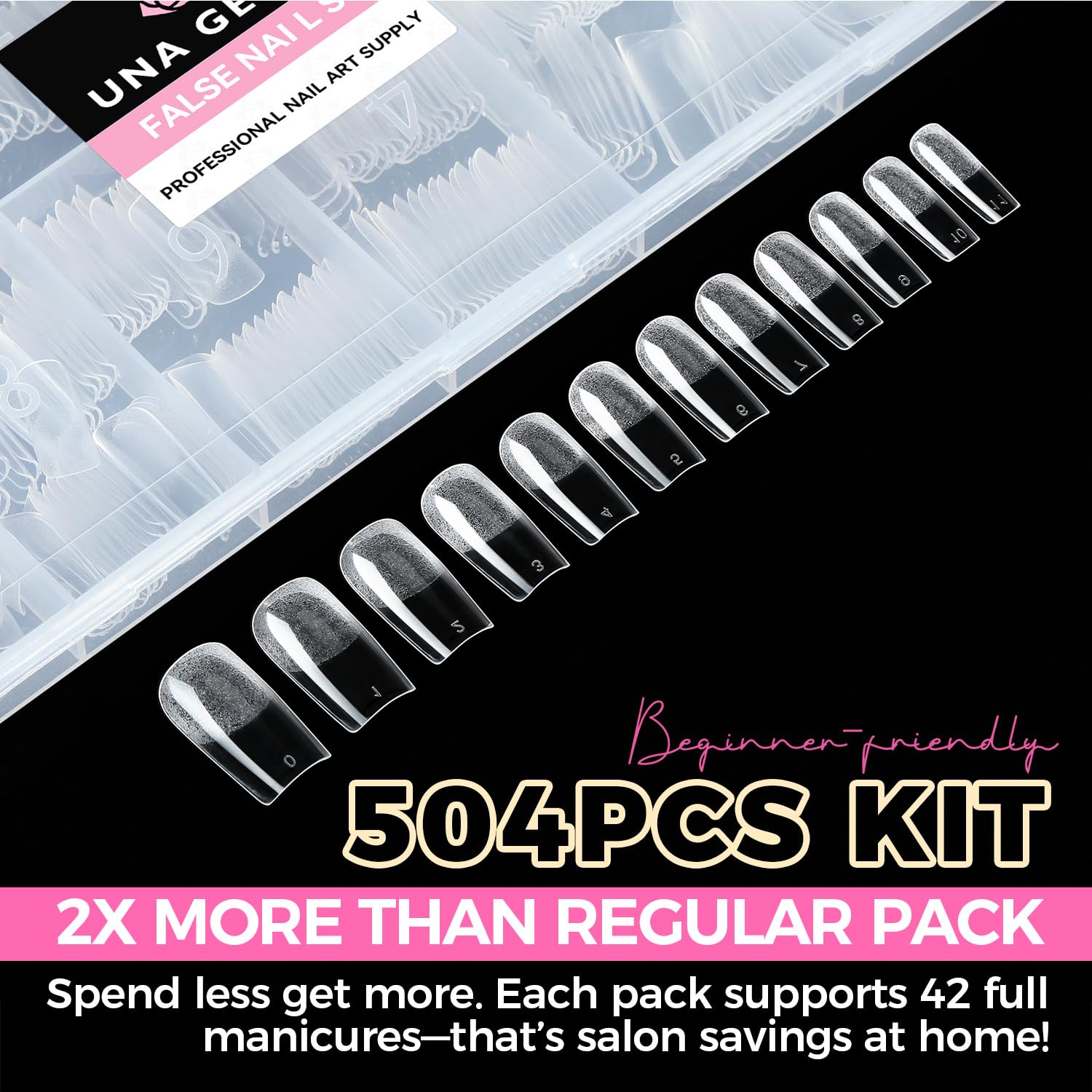 UNA GELLA Square Fake Nails, 504pcs Gel Nail Tips Clear Press on Nails Pre-shape for Full Cover Square Nails French False Nails For Nail Extension Nail Art Home DIY 12 Sizes False Gelly Tips-BrightBean Baby