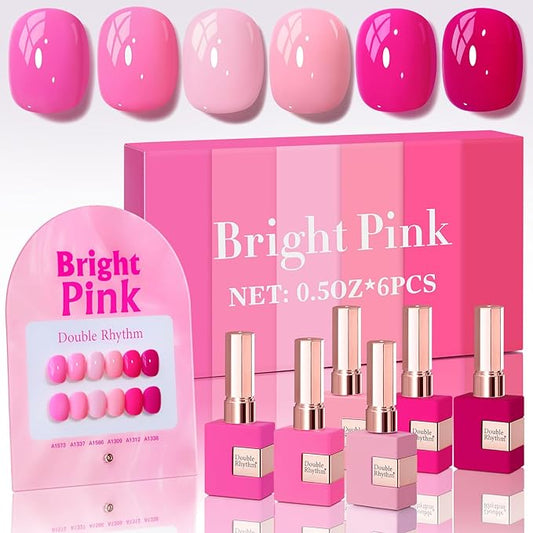Double Rhythm 6 Pcs 15 ML Gel Polish Set Same Color Same Bottle Soak Off Gel Polish Kit Nail Art Manicure Salon DIY at Home for Women (Bright Neon Light Pink Purple-T6-13)-BrightBean Baby