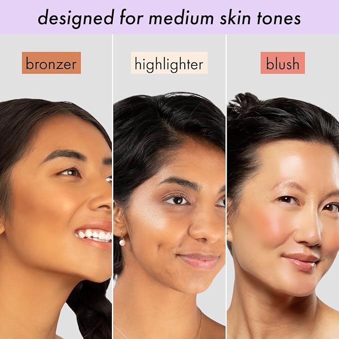 Subtl Beauty 3-in-1 travel makeup kit by subtl staks | powder blush, bronzer, and highlighter | includes mirror lid and mini brush | for medium-tan skin tones-BrightBean Baby