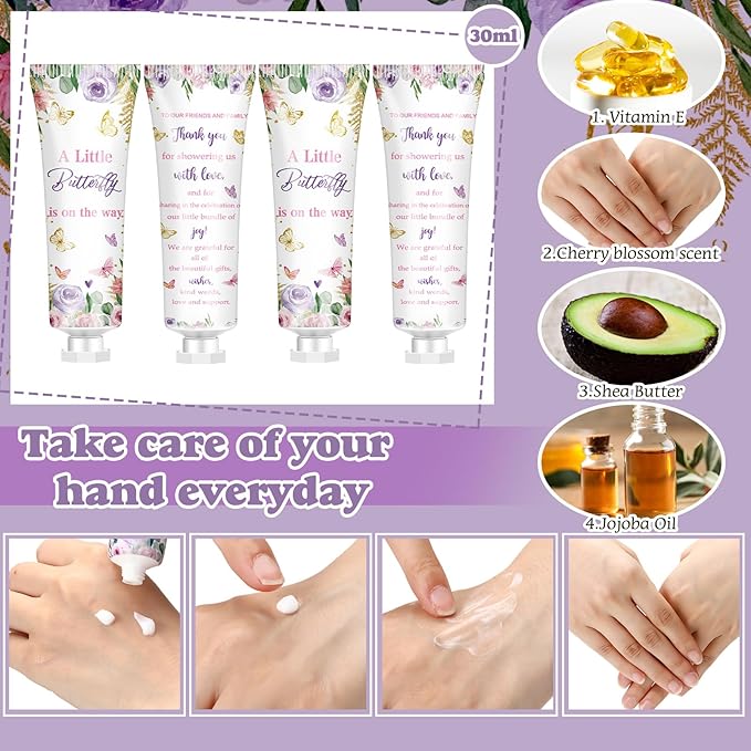 50 Sets 200 Pcs Baby Shower Hand Lotion and Lip Balm Gift Theme Baby Shower Party Favors Travel Size Hand Lotion and Lip Balm Bulk with Organza Bags Tags(Butterfly)-BrightBean Baby