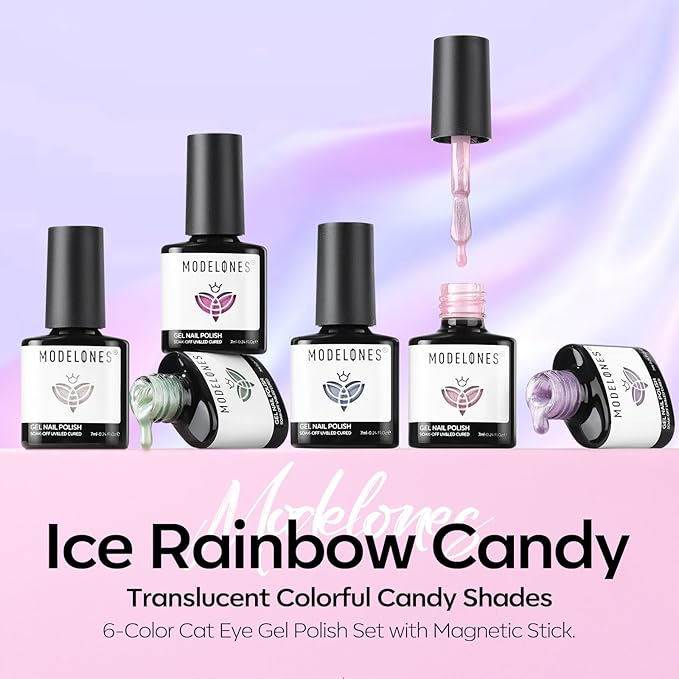 Modelones Cat Eye Gel Nail Polish, 6 Colors Glitter Summer Pink Blue Green Blue Gel Polish Set with Magnet Sparkle Translucent Nail Polish Kit Soak Off Led Nail Art Manicure Salon DIY Gifts-BrightBean Baby