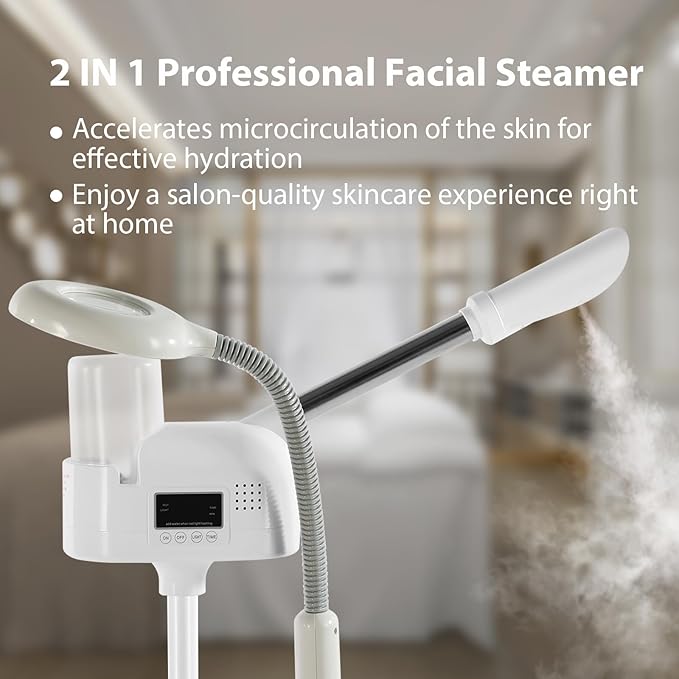 Professional Facial Steamer 2 in1 Steamer for Face 5X LED Magnifying Lamp Facial Steamer for Esthetician Beauty Face Equipment Use at Home or Salon（White）-BrightBean Baby
