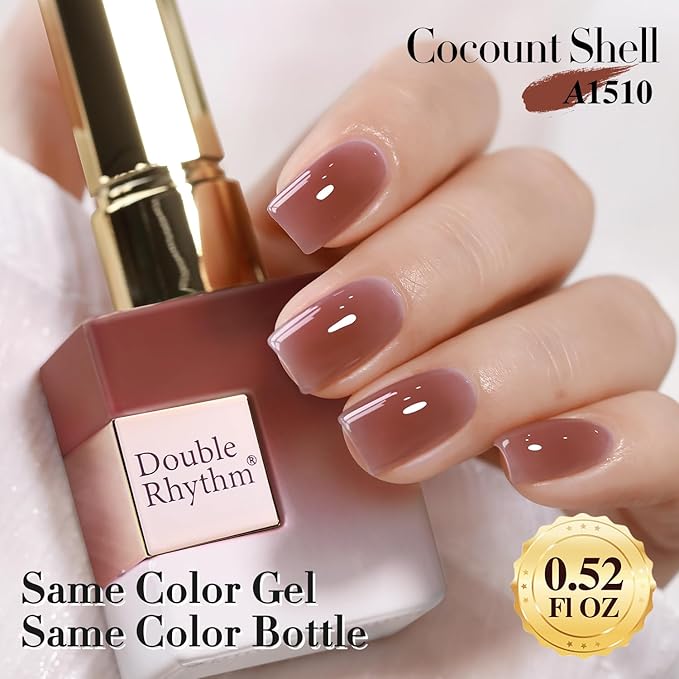 Double Rhythm 0.50 OZ Translucent Gel Polish Same Color Same Bottle Sheer Pastel Neutral Natural Milky 15 ML Jelly UV Nail Art DIY at Home (Red Brown-A1510)-BrightBean Baby