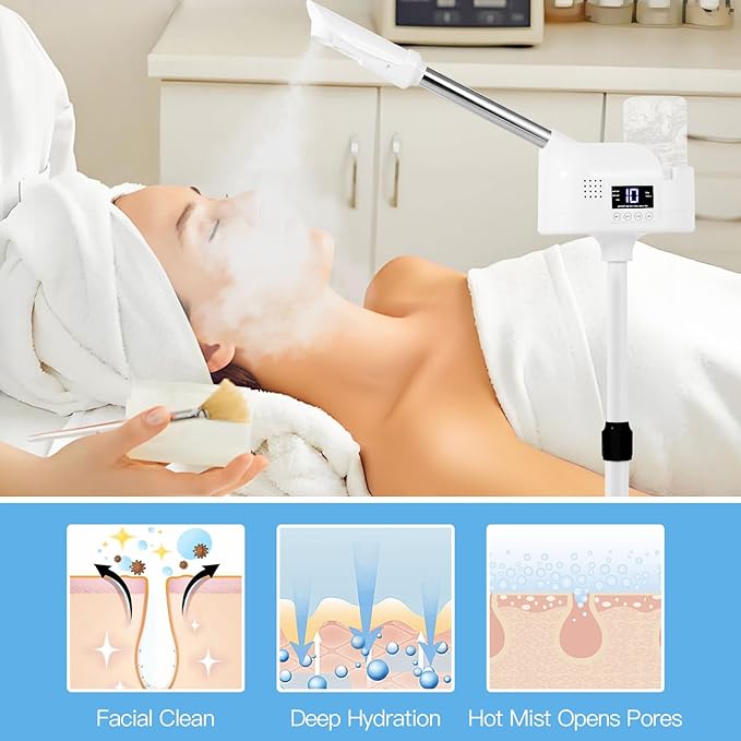 Professional Facial Steamer, Facial Steamer with Hot Mist and Timer Function for Deep Hydration, Height Adjustable Face Steamer on Wheels with Touch Screen and Rotatable Nozzle for Salon Spa Home Use-BrightBean Baby