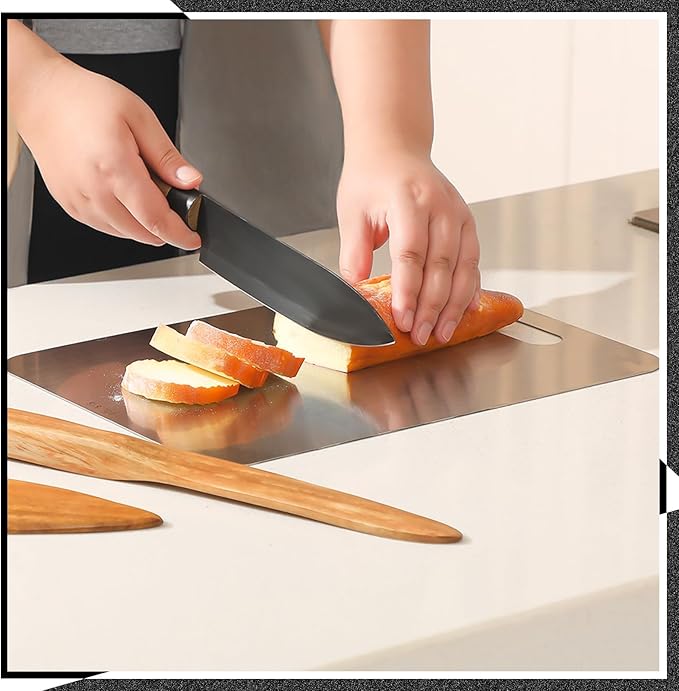 3 Pcs Stainless Steel Cutting Board for Kitchen 304 Steel Chopping Dishwasher Safe Metal Cutting Board Set for Kitchen Meat Fruit Vegetable (15.4''x11'',13.4"x9",11.8"x7.9")