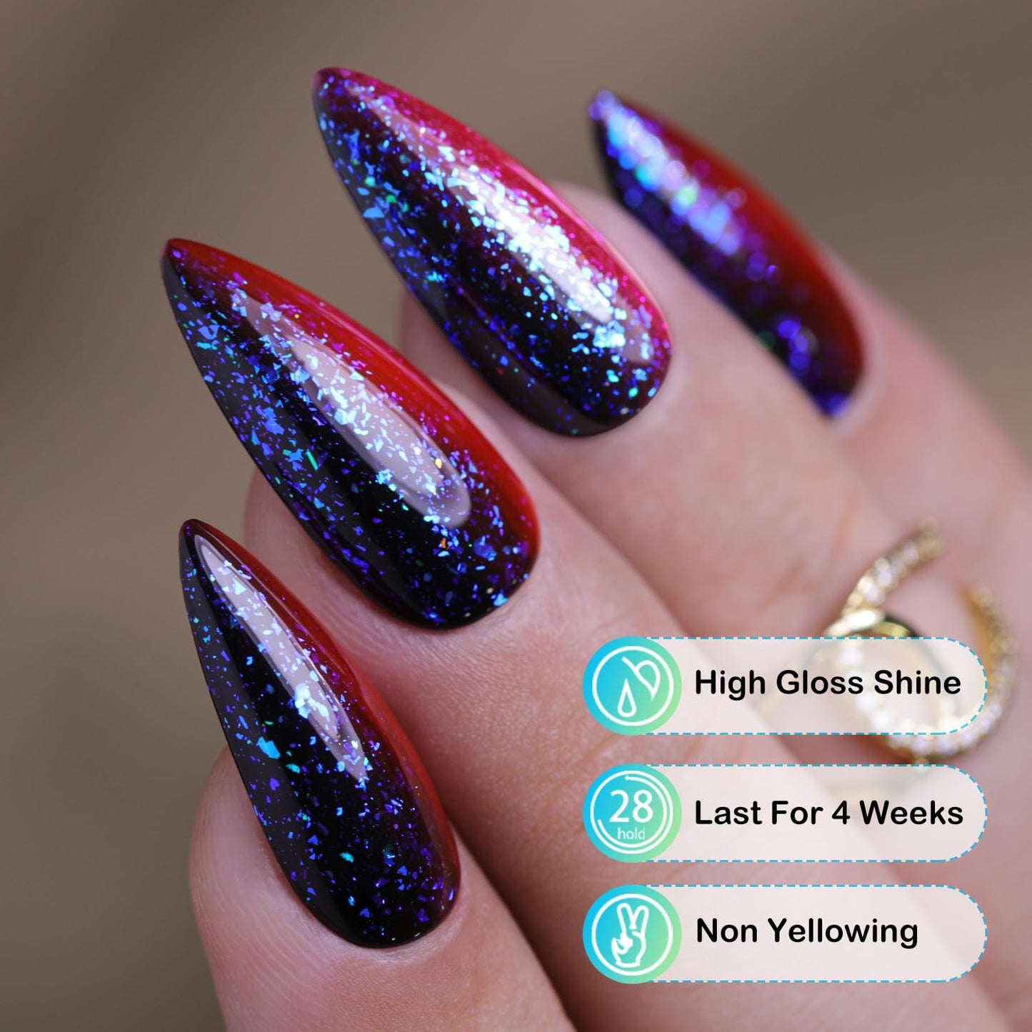 Double Rhythm 15ML No Wipe Gel Top Coat Base Coat Iridescent Glitter Shimmer 2 in 1 Nail Polish Soak Off Manicure DIY Home Salon (AURORA TOP COAT 5)-BrightBean Baby