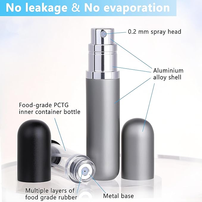Travel Refillable Perfume Atomizer Bottle 2-Pack 5ml Leakproof Travel Perfume Refillable Bottle (Gray & Gray)-BrightBean Baby