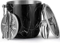 3 Liters Ice Bucket, Double Wall Stainless Steel, Insulated Ice Bucket, Including Strainer & Ice Cover Ice Tongs, Scoope,Black Marble
