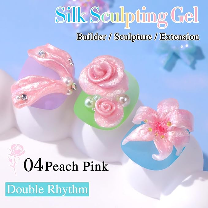 Double Rhythm 3D Nail Gel Pearl Solid Sculpting Gel for Nail Art Non-Sticky Hard Gel for Building Carving Molding Nail Extension Soak Off UV/LED Nail Art Salon Home DIY 0.5 Oz (Pink-Silk 04)-BrightBean Baby