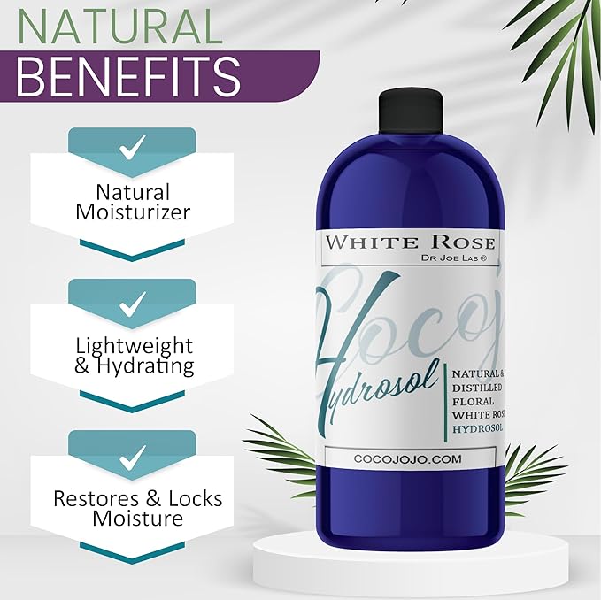 Dr Joe Lab White Rose Water Hydrosol - Pure Natural Distilled Bulgarian Rosewater Non-GMO Vegan Hydrating Toning Spray Mist Face Hair Skin Pores Locs Dreads - Packaging May Vary (32 oz)-BrightBean Baby