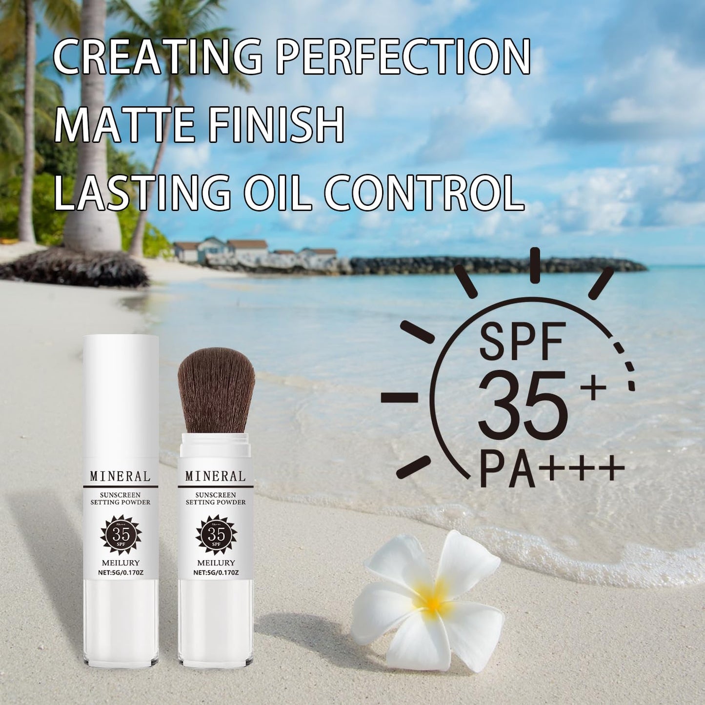 Sunscreen Setting Powder SPF 35, Mineral Brush Powder for Face & Scalp, Oil Control Natural Matte Finish Loose Powder Translucent Lasting Lightweight Breathable for All Skin (03# White)-BrightBean Baby