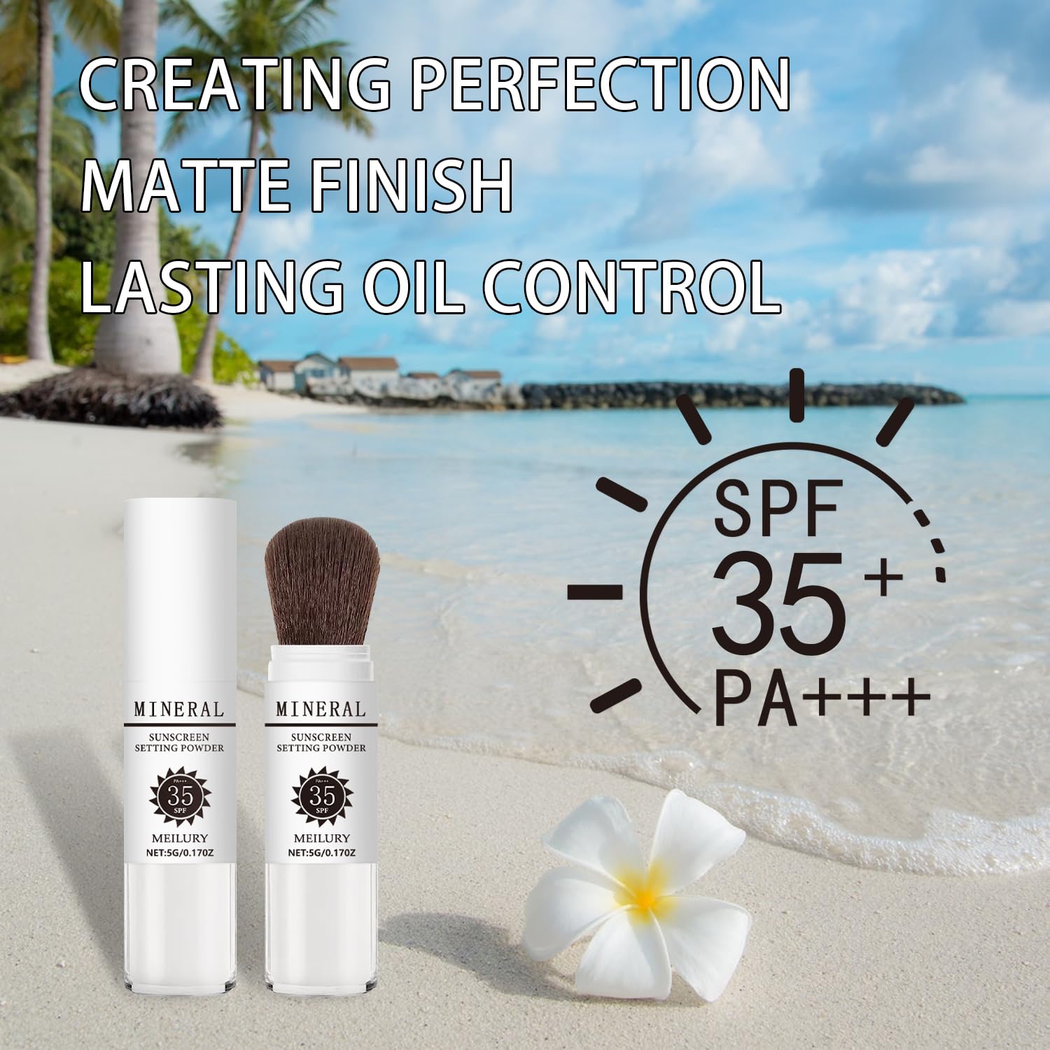 Sunscreen Setting Powder SPF 35, Mineral Brush Powder for Face & Scalp, Oil Control Natural Matte Finish Loose Powder Translucent Lasting Lightweight Breathable for All Skin (03# White)-BrightBean Baby