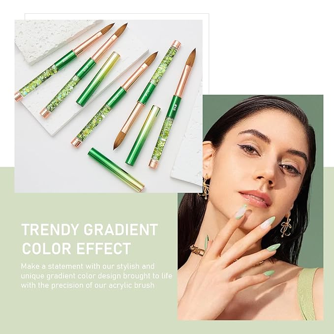 Acrylic Nail Brush Size #08, KEMEISI 100% Pure Kolinsky Nail Art Brushes Sturdy Handle Oval Shaped Acrylic Powder Nail Design Tools for Professional Manicure DIY Home Salon (Green)-BrightBean Baby