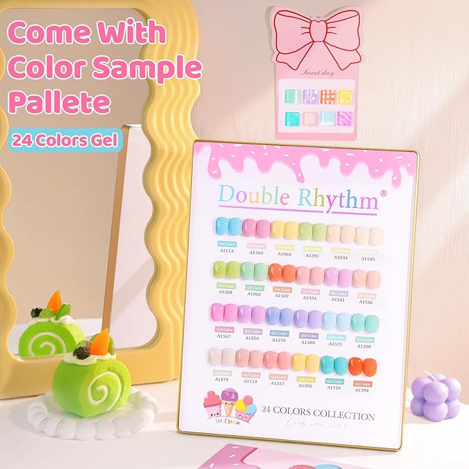 Double Rhythm 28Pcs 0.5Oz Gel Nail Polish Set Same Color Same Bottle Soak Off Gel Polish Kit Nail Art Manicure Salon DIY at Home for Women (Pastel Candy Collection-T24-5)-BrightBean Baby
