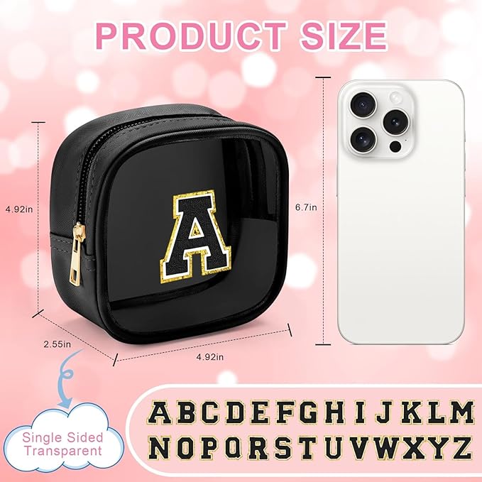 YOOLIFE Initial Makeup Bag Travel Toiletry Bag, Clear Makeup Bag Car Accessories For Women Clear Makeup Bags With Zipper Girlfriend Teacher 13 Year Old Girl Gifts Daughter Girl Gifts Mini Black F-BrightBean Baby