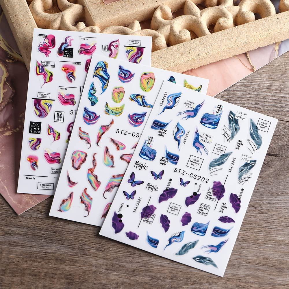 Dornail 6-Sheet Aurora Marble Wave Nail Art Stickers - Self-Adhesive Nail Decals for Women DIY Supplies-BrightBean Baby