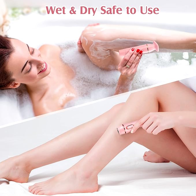 Trimmer Women, 4 in 1 Electric Razor for Women, Facial Shavers for Women, Portable Travel Womens Electric Razor for Face Beard Eyebrow Leg Arm Bikini Armpit Pubic Hair, Pink-BrightBean Baby