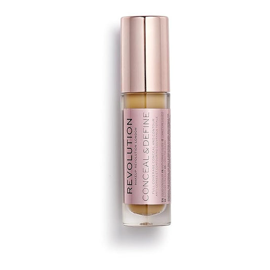 Makeup Revolution Conceal and Define Concealer, Full Coverage & Matte Finish, C12.2 for Medium/Tan Skin Tones, Vegan & Cruelty-Free, 0.7 Fl Oz-BrightBean Baby