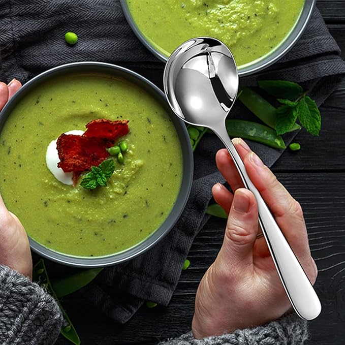 KEAWELL Premium 7" Louise Soup Spoons, 18/10 Stainless Steel, Dishwasher Safe (8)