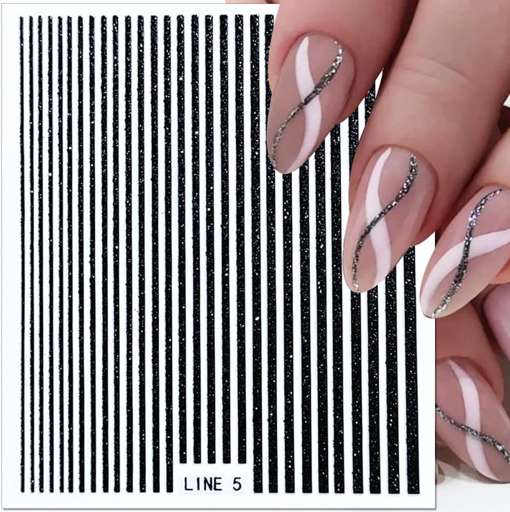 3D Glitter Lines Nail Stickers Holographic Nail Art Stickers Metal Stripe Nail Decals Self Adhesive Geometric Strip Line Nails Stickers Women DIY Nail Supplies,6 Colors/Set-BrightBean Baby