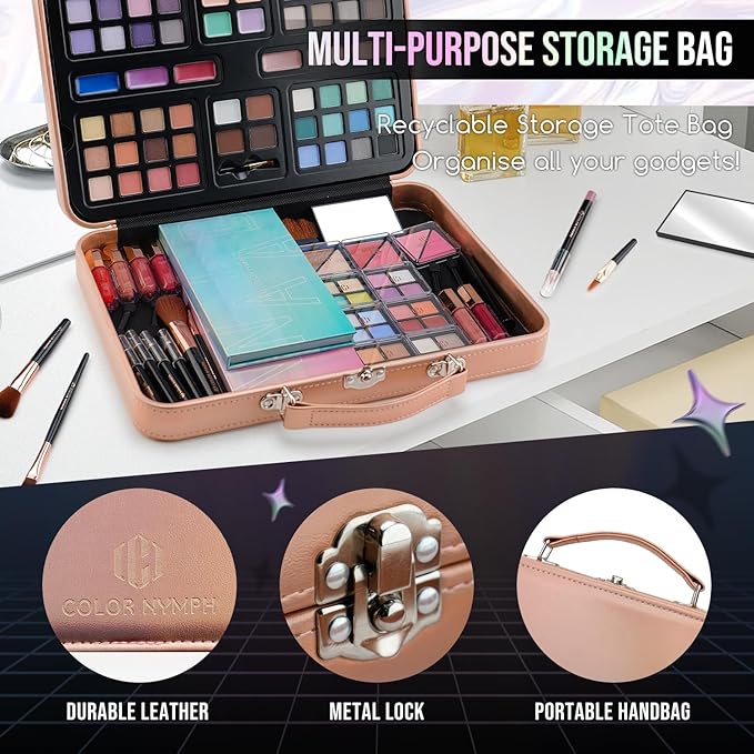 Multipurpose Makeup Kits for Teens Girls, Travel Makeup Set Non-toxic, Makeup Gift for Women Teen, Eyeshadows Blushes Bronzer Highlighter Concealer Lipgloss Eyeliner Lipliner Brushes Gold Case-BrightBean Baby