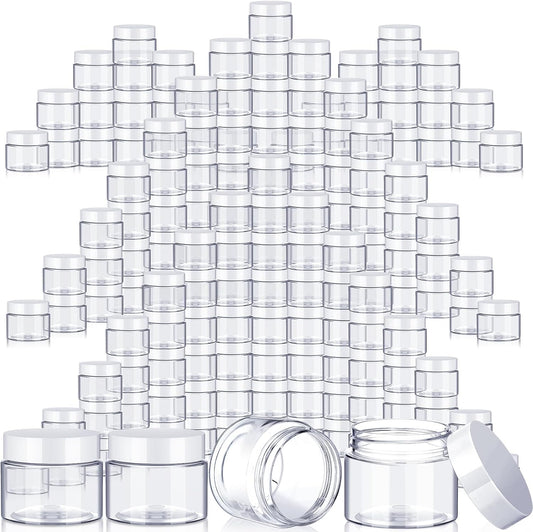 SATINIOR 100 Pcs Plastic Jars with Lids Small Containers Lids Wide Mouth Small Plastic Containers for Lotion Cream Rhinestones Body Butters Travel Storage(6 oz,White)-BrightBean Baby