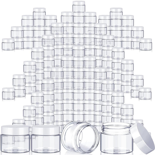 200 Pcs Empty Bulk Plastic Container Jars with Lid Leak Proof Round Plastic Jars Small Cosmetic Travel Containers for Storage Makeup Creams Lotion Ointments(White,2 oz)-BrightBean Baby