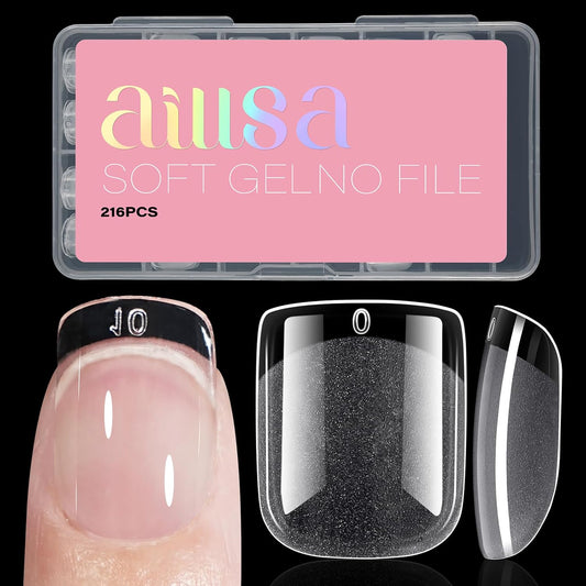 AILLSA Extra Short Square Nail Tips Full Cover Half Matte Nail Tips Clear Gelly Pre-Shaped Nails Tip Press On False Tip Extension for Home DIY Manicure Salon 216PCS 12 Sizes-BrightBean Baby