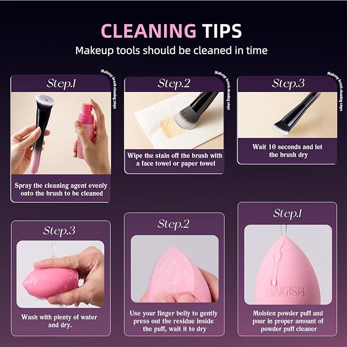 Makeup Brush Set, Flat Top Kabuki Brush Premium Foundation Brush for Liquid, Cream, and Powder with 2 Makeup Sponge for Foundation, Powder, Blush, and Concealer-BrightBean Baby