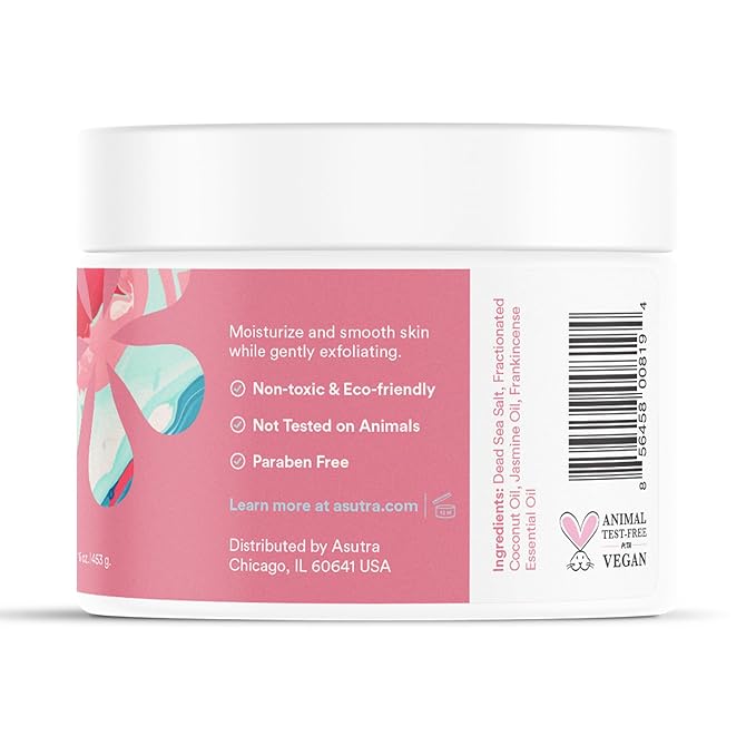 ASUTRA Dead Sea Salt Essential Oil Body Scrub Exfoliator (Refreshing Jasmine), 16 oz - Ultra Hydrating, Gentle, & Moisturizing - Coconut, Jasmine, and Frankincense Oils-BrightBean Baby