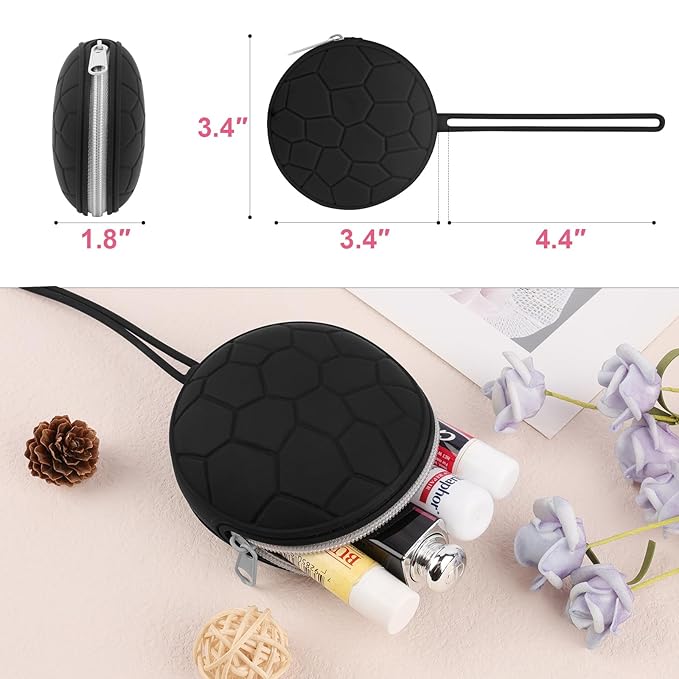 Desing Wish Silicone Lip Balm Holder with Silicone Zipper Pouch, Portable Lip Balm Keychain Sleeve - Silicone Storage Bag for Lip Balms/Small Cosmetics/Earphones/Keys - Black-BrightBean Baby