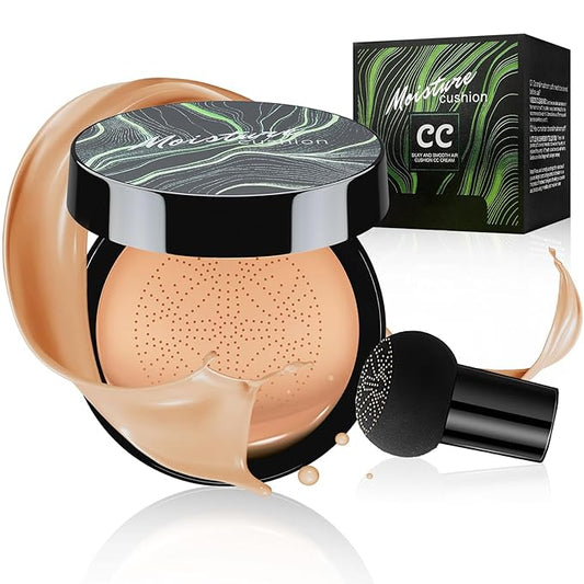 Mushroom Head Air Cushion CC Cream Foundation - Moisturizing & Long-Lasting BB Cream Concealer Makeup Base for All Skin Types, Brighten Long - Lasting Even Color Correcting Concealer (Medium Deep)-BrightBean Baby
