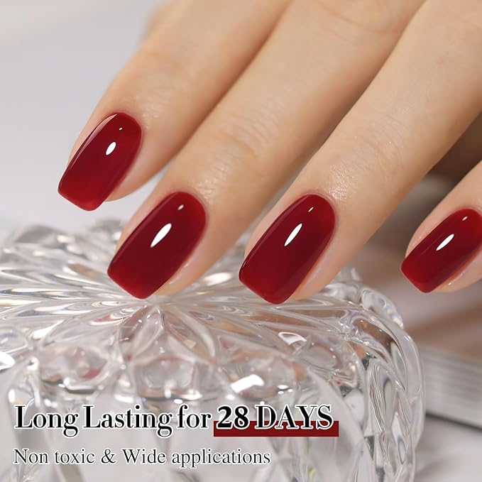 Double Rhythm Translucent Gel Polish Sheer Neutral Natural Light Milky Same Color Same Bottle 15ML Jelly Nail Polish Nail Art DIY at Home (Jelly Burgundy-A1400)-BrightBean Baby