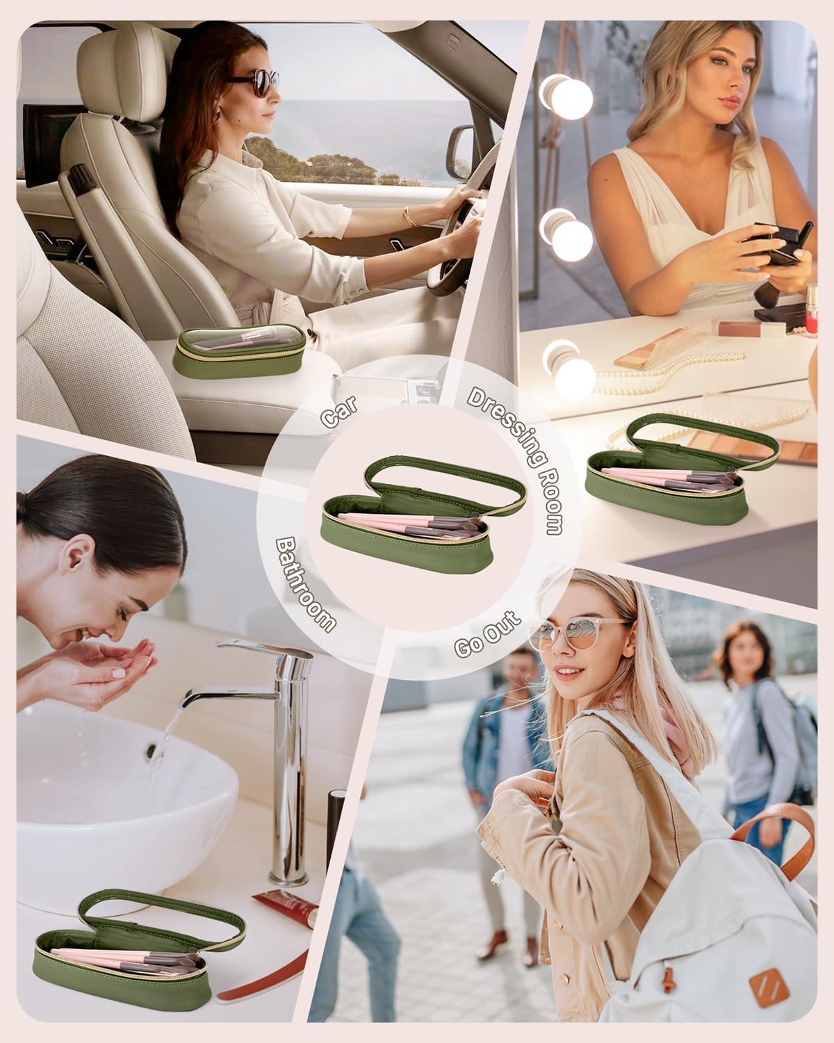 Clear Travel Makeup Brush Holder, Leather Makeup Brush Toiletry Bag, Portable Cosmetic Brush Case, Transparent Waterproof Makeup Brush Storage Bag, Green-BrightBean Baby